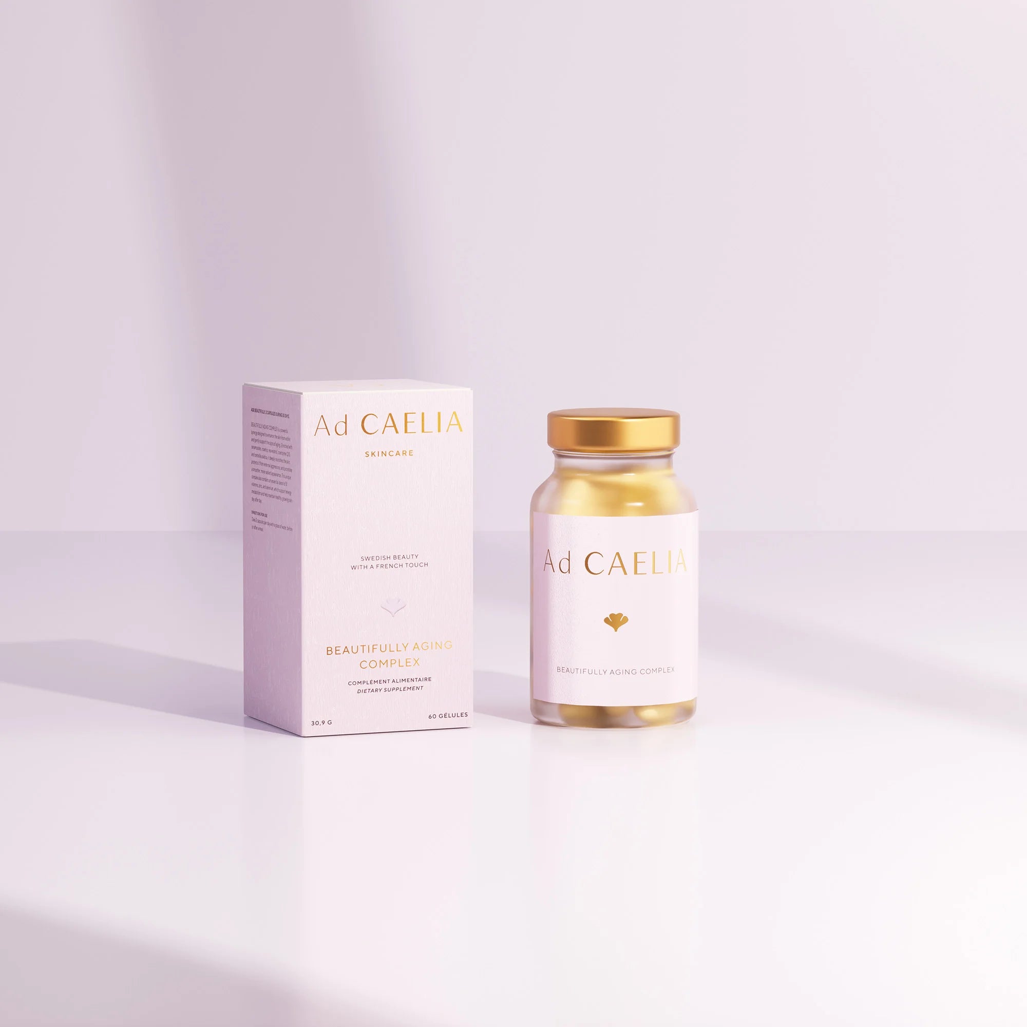 Beautifully-Aging© Complex Ad CAELIA, packshot du flacon en verre et de l'étui